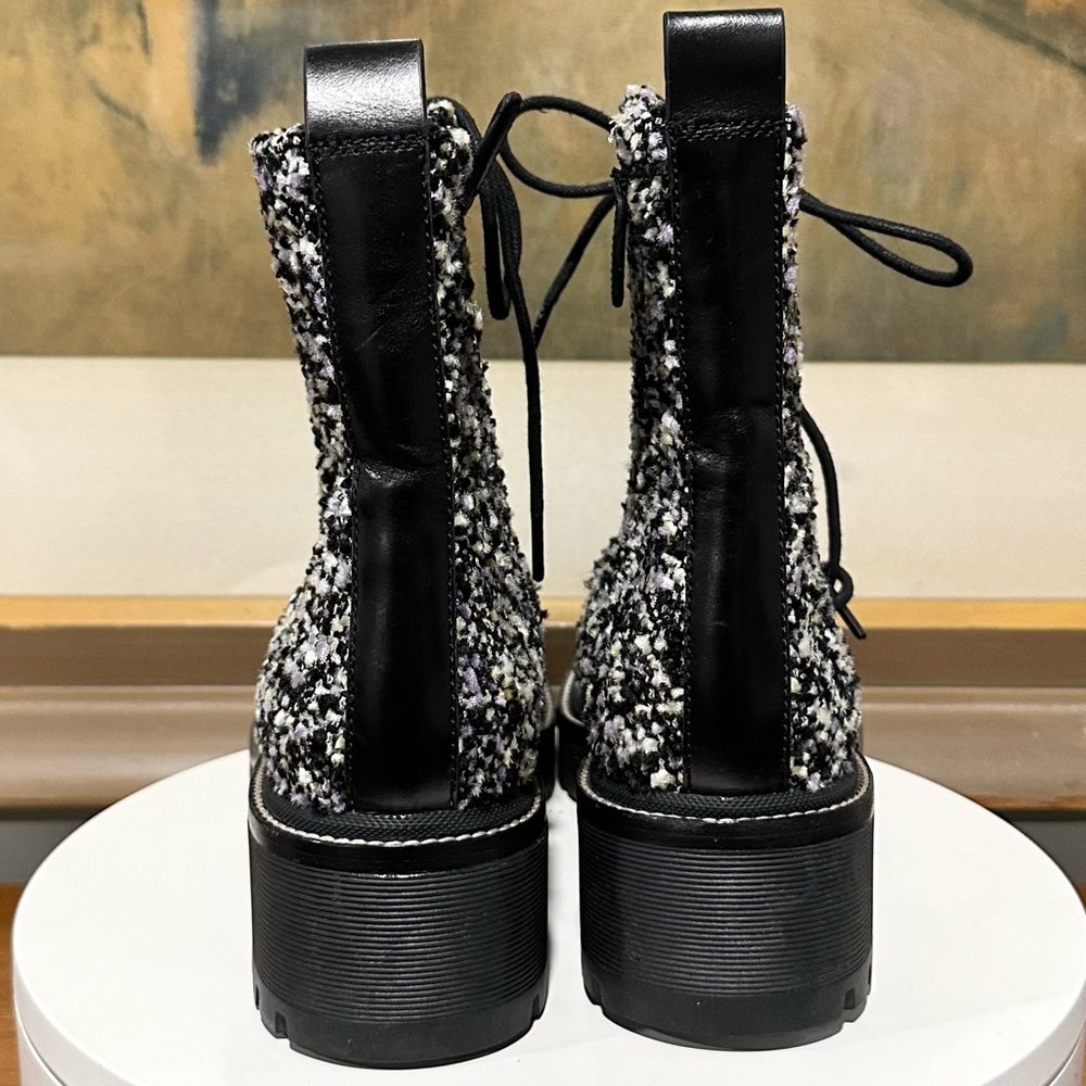 🌸TORY BURCH🌸 Miller Lug Sole Tweed & Leather Bootie In Black Size: 8.5 - Picture 6 of 8